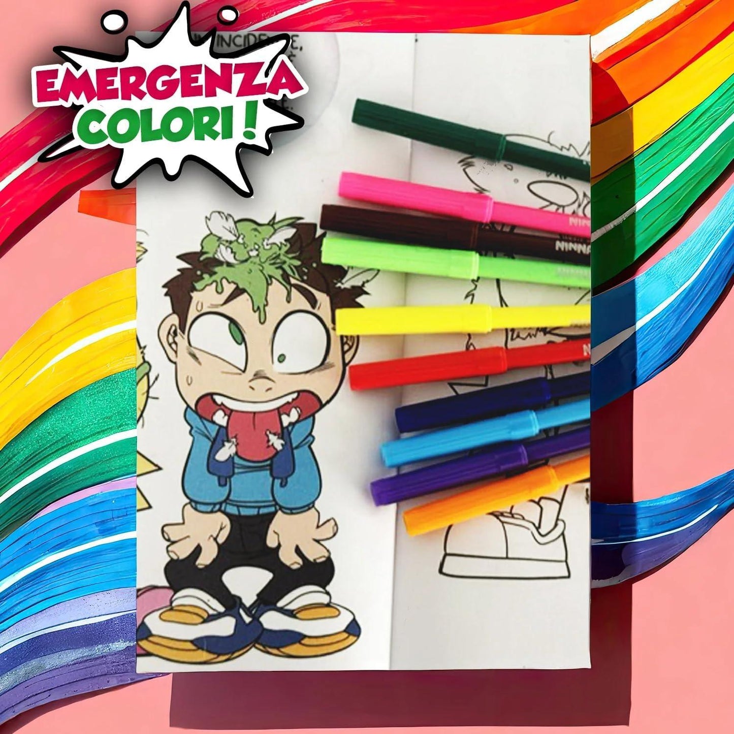 Colora Libro Emergenza Colori con 10 Pennarelli Colorati - Ninna e Matti Shop