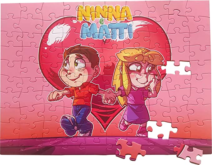 Puzzle ufficiale di Ninna e Matti - 100 pezzi 52x38 cm - Disegno caricatura rosso