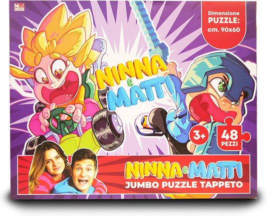 Ninna e Matti Tappeto Puzzle Jumbo, Tema Caricatura, Colore Viola, Dimensioni 90x60cm, 48 pezzi